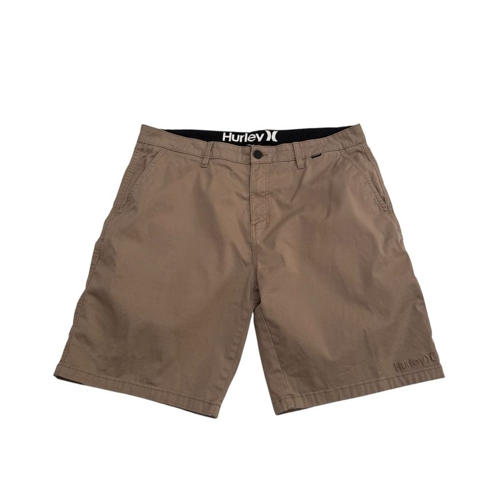 Hurley Walking Shorts Cotton Spandex Khaki Tan Embroidered Logo Men’s Sz 34